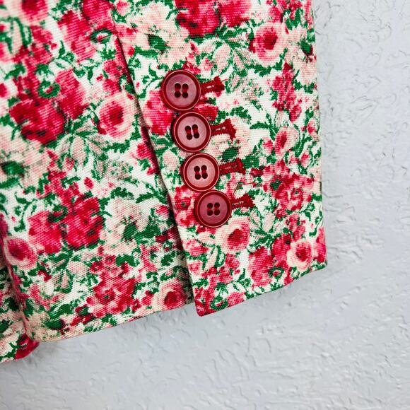 Talbots 2011 Needlepoint Style Floral Blazer Triple Button Pink Red - 14P - Picture 6 of 6